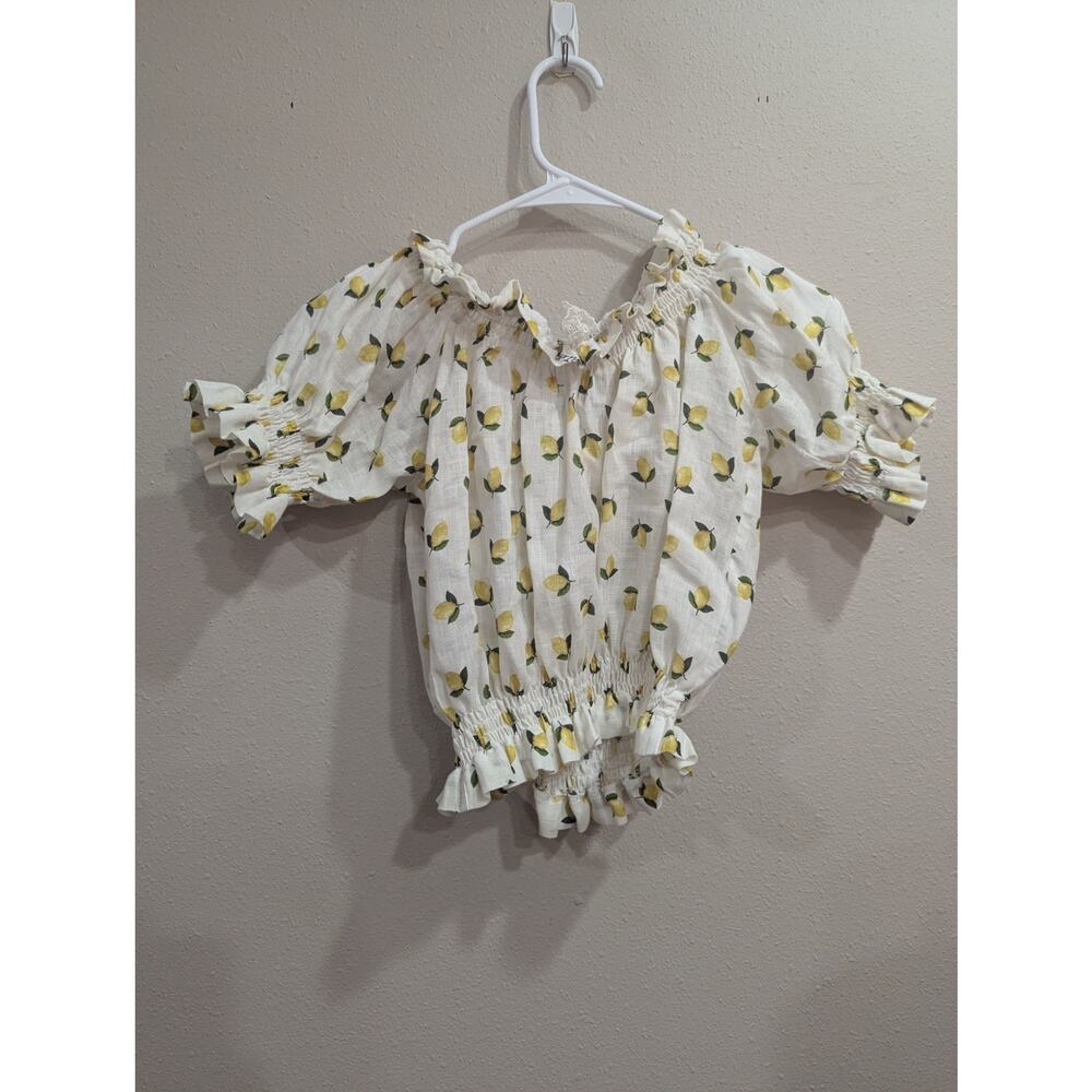 Juniors Louisa Positano cropped white linen top w/lemoncello lemon print size XS - Picture 6 of 10